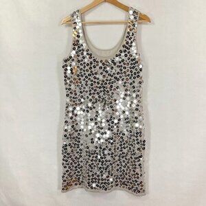 Worthington Tank Dress Silver Sequin Knit Y2K Stretch Fairy Coquette Sparkle M